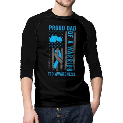 Proud Dad Of A T1D Warrior Type 1 Diabetes Awareness Men Baseball Raglan Shirt - Father's Day Fun