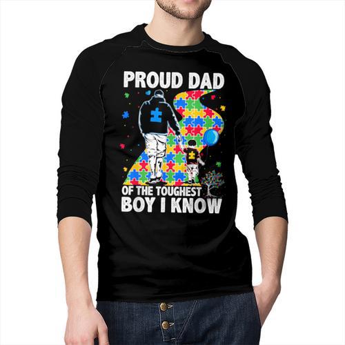 Proud Dad Of The Toughest Boy Autism Awareness Father Autism Men Baseball Raglan Shirt - Father's Day Fun