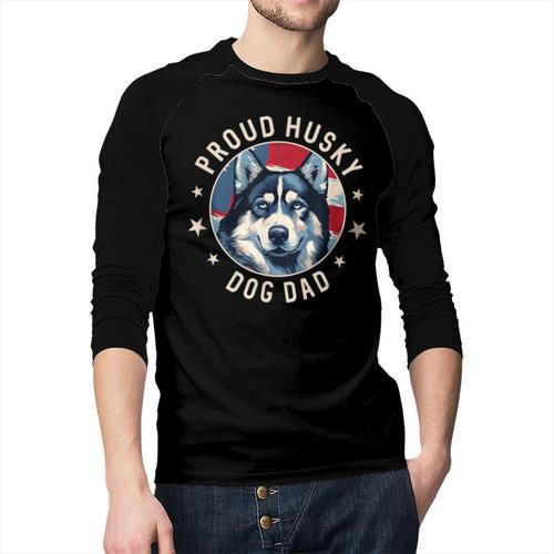 Proud Husky Dad American Flag Patriotic Husky Dad Men Baseball Raglan Shirt - Father's Day Fun