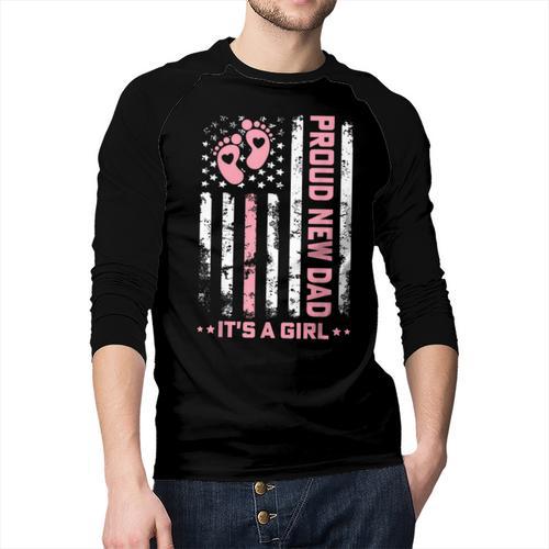 Proud New Dad New Girl Baby First Fathers Day American Flag Men Baseball Raglan Shirt - Father's Day Fun
