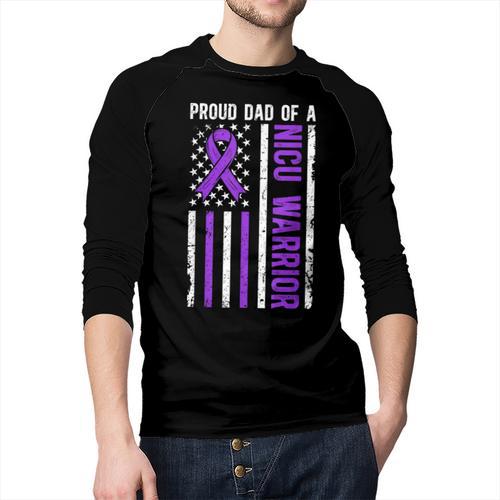 Proud NICU Dad Of NICU Warrior Micro Preemie Baby Father Men Baseball Raglan Shirt - Father's Day Fun