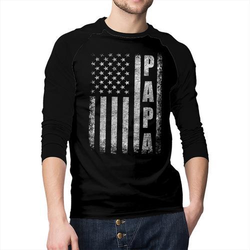 Proud Papa Fathers Day 2025 Dad America USA Flag Men Baseball Raglan Shirt - Father's Day Fun