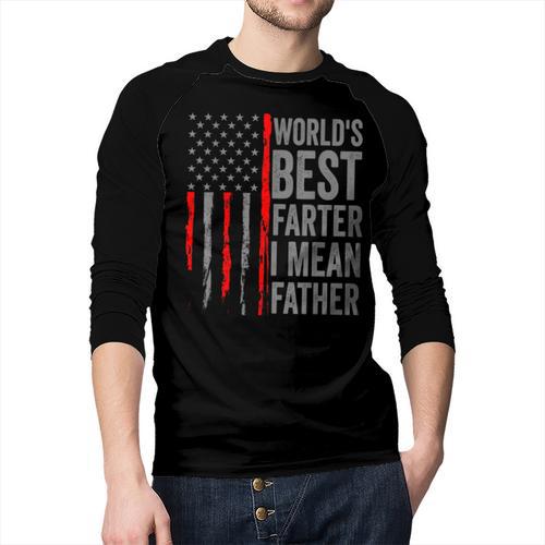 Retro Dad World's Best Farter I Mean Father Vintage Flag Usa Men Baseball Raglan Shirt - Father's Day Fun