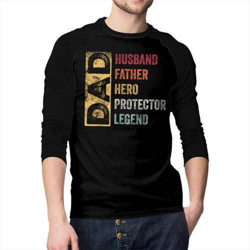 Retro Husband Father Hero Protector Legend Father Day Dad Men Baseball Raglan Shirt - Father's Day Fun
