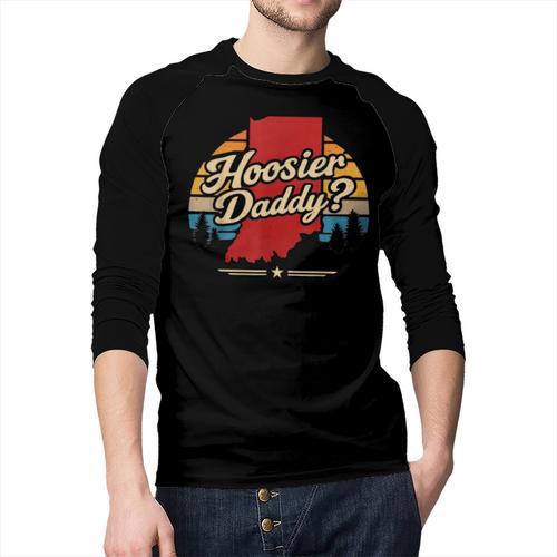Retro Vintage US States Hoosier Daddy State Outline Desig Men Baseball Raglan Shirt - Father's Day Fun