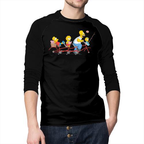 The Simpsons Father's Day Homer And Kids Bike Ride With Dad Men Baseball Raglan Shirt - Father's Day Fun