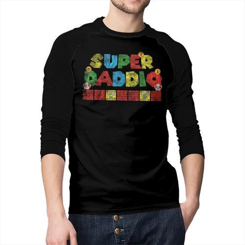Super Daddio Retro Gamer Dad Style Men Baseball Raglan Shirt - Father's Day Fun