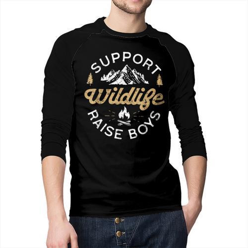 Support Wildlife Raise Boys Parent Mom & Dad Men Baseball Raglan Shirt - Father's Day Fun