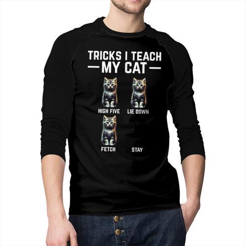 Tricks I Teach My Cat Cat Owner Kitten Dad Mom Kitty Men Baseball Raglan Shirt - Father's Day Fun