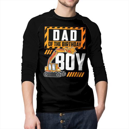 Vehicle Construction Excavator Dad Of The Birthday Boy Small Men Baseball Raglan Shirt - Father's Day Fun