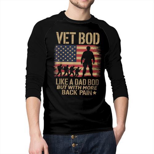 Vet Bod Like Dad Bod But With More Back Pain US Flag Veteran Men Baseball Raglan Shirt - Father's Day Fun