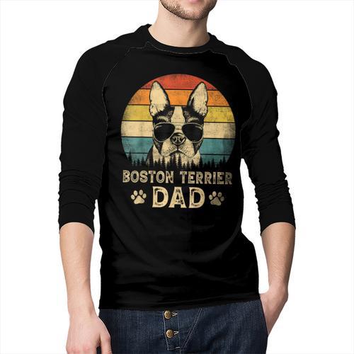 Vintage Boston Terrier Dad Dog Lovers Father's Day Tee Men Baseball Raglan Shirt - Father's Day Fun
