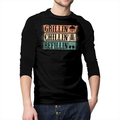Vintage Grill Dad Grilling Chilling Refilling Men Baseball Raglan Shirt - Father's Day Fun