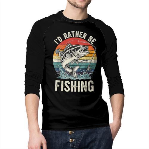 Vintage I'd Rather Be Fishing Graphic Bass Dad Boy Men Men Baseball Raglan Shirt - Father's Day Fun