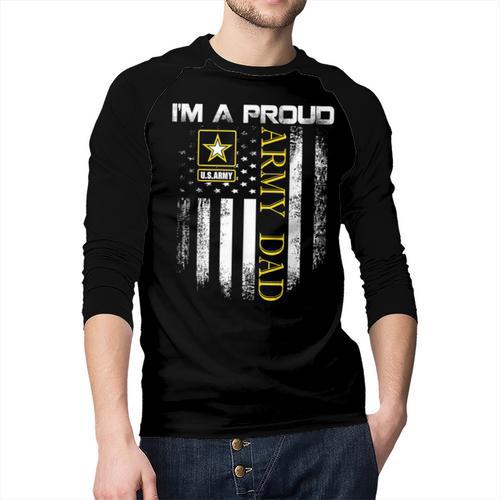 Vintage I'm A Proud Army Dad With American Flag Men Baseball Raglan Shirt - Father's Day Fun
