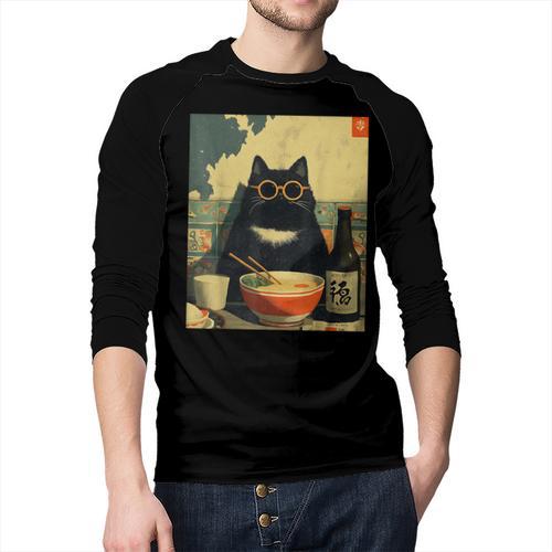 Vintage Japanese Cat Ramen Cat Dad Retro Graphic Women Men Baseball Raglan Shirt - Father's Day Fun