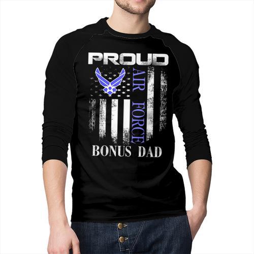 Vintage Proud Air Force Bonus Dad With American Flag Men Baseball Raglan Shirt - Father's Day Fun
