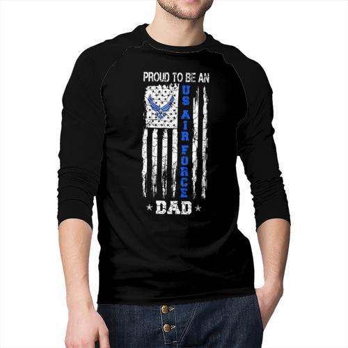 Vintage USA Flag Proud To Be An US Air Force Dad Men Baseball Raglan Shirt - Father's Day Fun