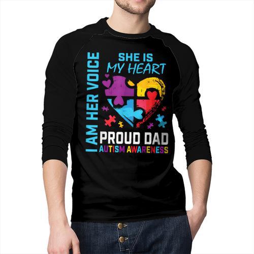 I Am Her Voice She Is My Heart Autism Awareness Daughter Dad Men Baseball Raglan Shirt - Father's Day Fun