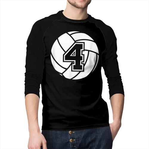 Volleyball Player 4 Volleyball Mom Dad Jersey Number 4 Men Baseball Raglan Shirt - Father's Day Fun