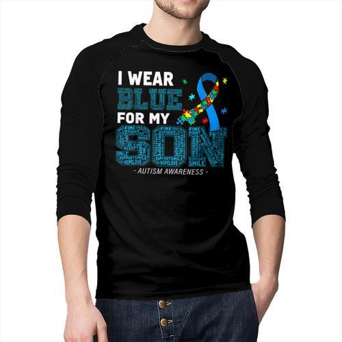I Wear Blue For My Son Autism Awareness Mom Dad Parents Men Baseball Raglan Shirt - Father's Day Fun