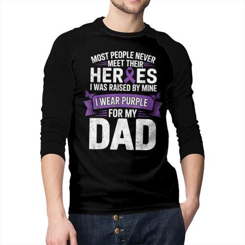 I Wear Purple For My Dad Pancreatic Cancer Support Men Baseball Raglan Shirt - Father's Day Fun