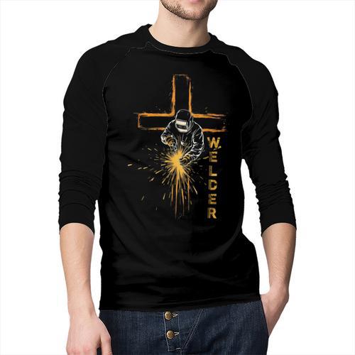 Welder Christian Cross Weld Welding Dad Jesus Lover Men Baseball Raglan Shirt - Father's Day Fun
