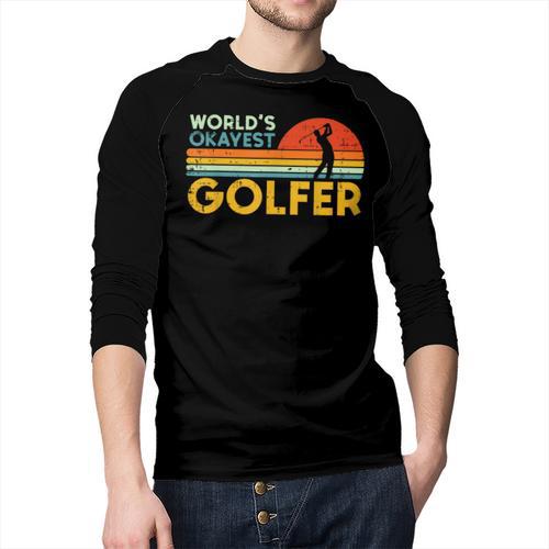 Worlds Okayest Golfer Retro Golf Joke Dad Men Women Kids Men Baseball Raglan Shirt - Father's Day Fun