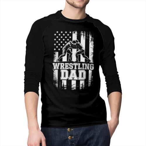 Wrestling Dad US Flag Fathers Day Wrestling Fans Men Baseball Raglan Shirt - Father's Day Fun