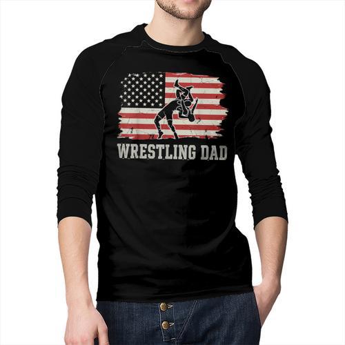 Wrestling Dad US Flag Fathers Day Retro Wrestling Fans Men Baseball Raglan Shirt - Father's Day Fun