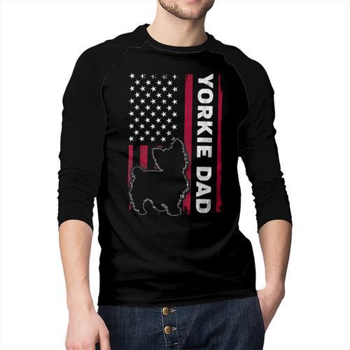 Yorkie Dog Vintage US American Flag Yorkie Dad Fathers Day Men Baseball Raglan Shirt - Father's Day Fun