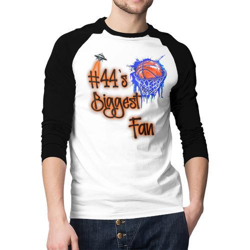 44 Biggest Fan Of Basketball Player Number 44 Dad Mom Men Baseball Raglan Shirt - Father's Day Fun