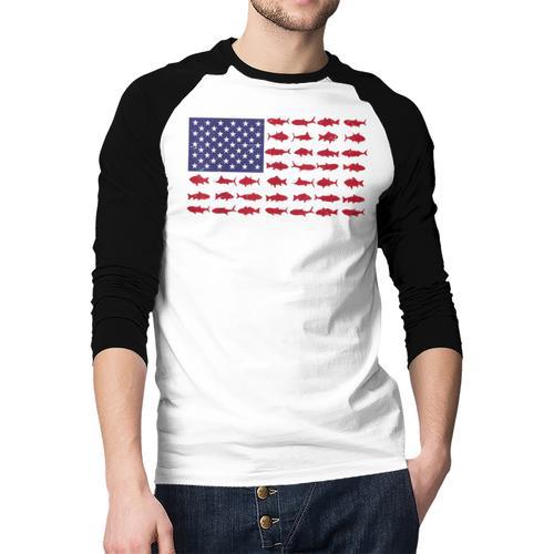 American Flag Fishing-Shirt Men Kids Bass Fish Dad Patriotic Men Baseball Raglan Shirt - Father's Day Fun