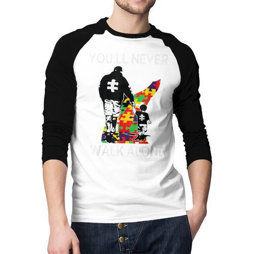 Autism Dad Support Alone Puzzle You'Ll Never Walk Premium Tri-Blend Men Baseball Raglan Shirt - Father's Day Fun