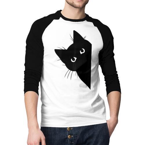 Curious Cat Peeking Sneaky Cat Cat Mom Cat Dad Men Baseball Raglan Shirt - Father's Day Fun