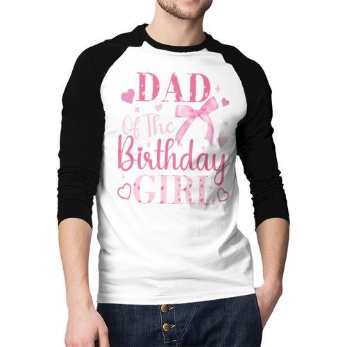 Dad Of The Birthday Girl Bow Cute Pink Matching Family Party Men Baseball Raglan Shirt - Father's Day Fun
