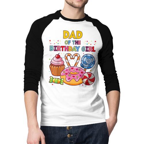 Dad Of The Birthday Girl Candyland Colorful Lollipop Party Men Baseball Raglan Shirt - Father's Day Fun