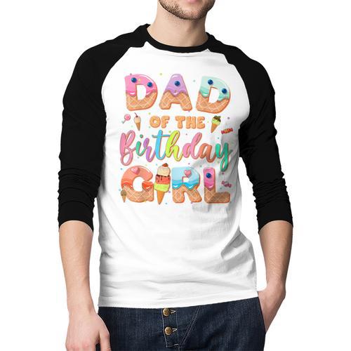 Dad Of The Birthday Ice Cream Family Matching Party Men Baseball Raglan Shirt - Father's Day Fun