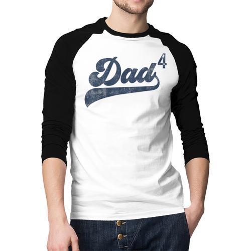 Dad4 Daddy Of 4 Kids Father Of Four Fourth Time Dad Men Baseball Raglan Shirt - Father's Day Fun