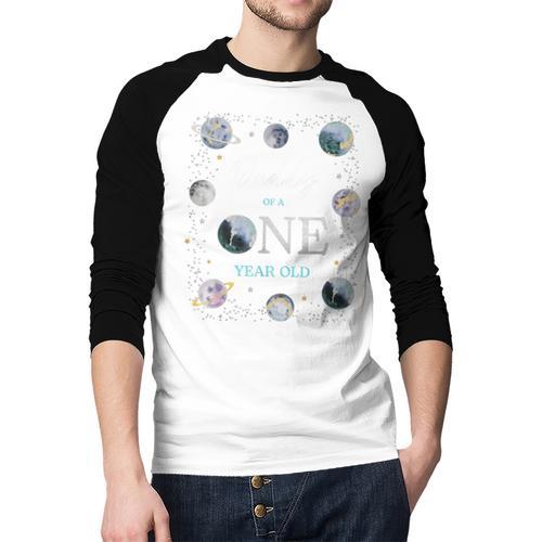 Daddy Houston We Have One Year Old Space Theme 1st Birthday Men Baseball Raglan Shirt - Father's Day Fun