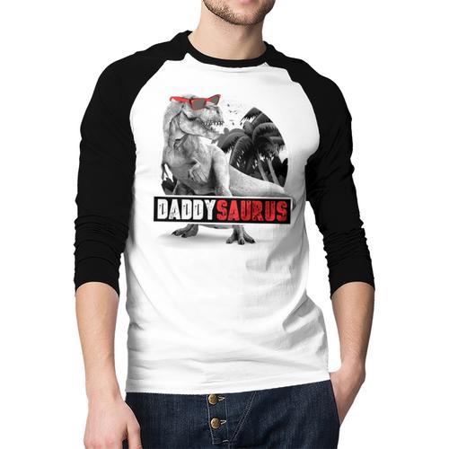 Daddysaurus T-Rex Dad Dinosaur Daddy Saurus Fathers Day Men Baseball Raglan Shirt - Father's Day Fun