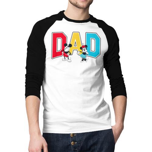 Disney Mickey And Friends Mickey Minnie Dad Collegiate Logo Men Baseball Raglan Shirt - Father's Day Fun