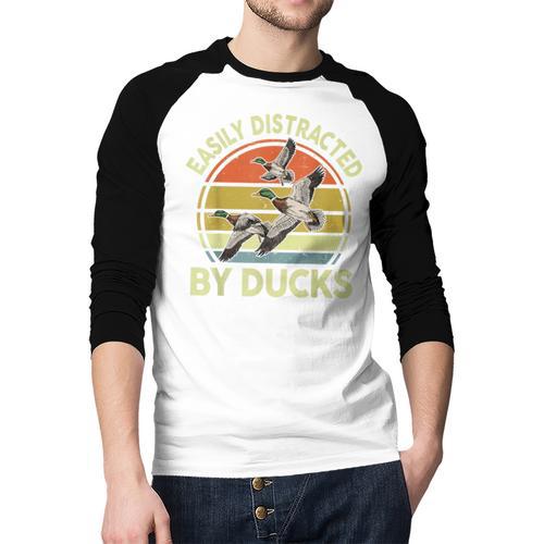 Easily Distracted Duck Hunting Dad Hunter Son Daughter Men Baseball Raglan Shirt - Father's Day Fun