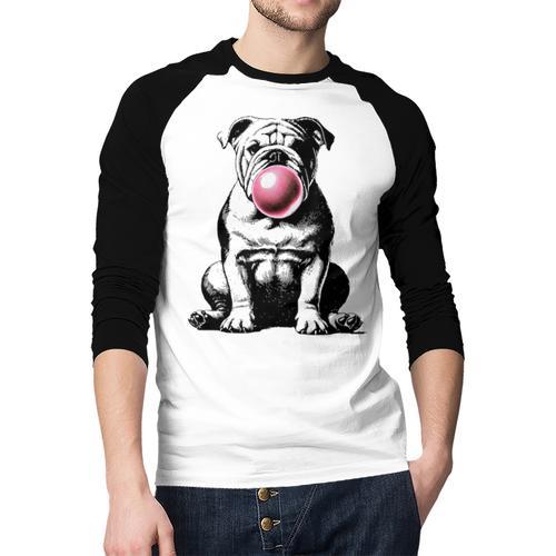 English Bulldog Bubble Gum Vintage Dog Mom Pet Dad Men Baseball Raglan Shirt - Father's Day Fun