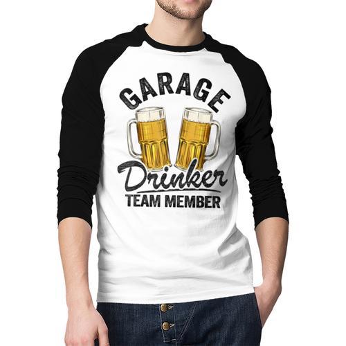 Garage Drinker Team Member Day Drinking Dad Beer Garage Men Baseball Raglan Shirt - Father's Day Fun
