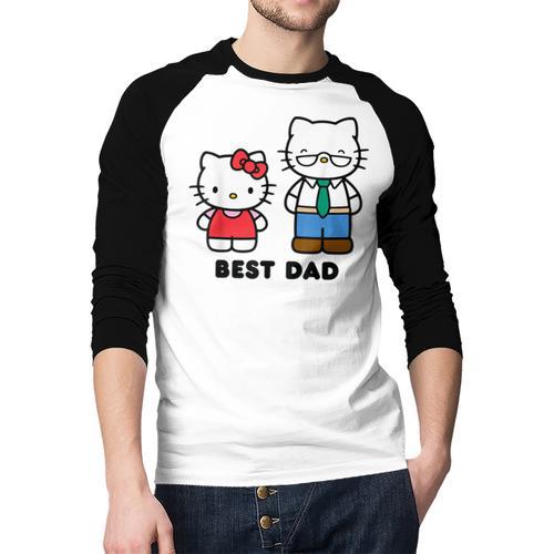 Hello Kitty Best Dad Fathers Day Small Men Baseball Raglan Shirt - Father's Day Fun
