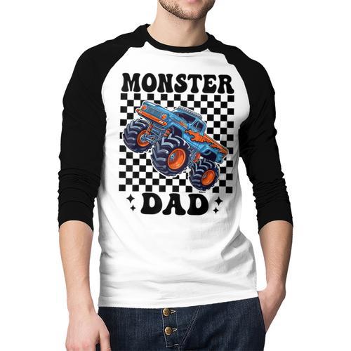 Monster Truck Dad Family Matching Monster Trucks Birthday Men Baseball Raglan Shirt - Father's Day Fun