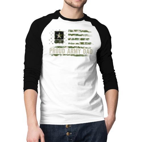 Vintage Proud Army Dad Camo American Flag Veteran Men Baseball Raglan Shirt - Father's Day Fun