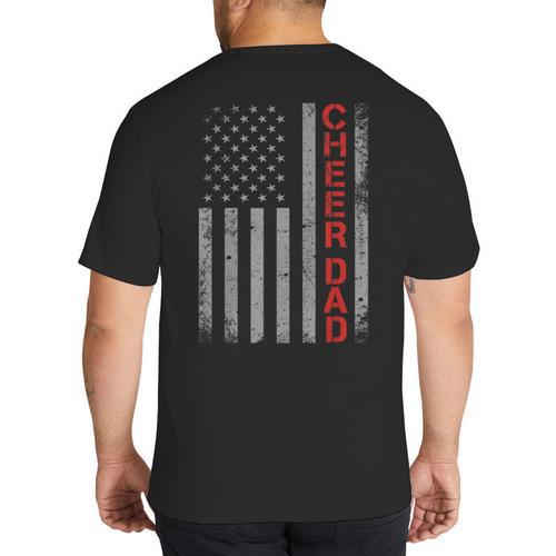 American Flag Cheer Dad Vintage Patriotic Father Cheerleader Big And Tall Men's T-Shirt Back Print - Father's Day Fun