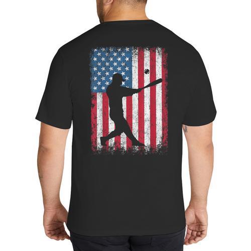 American Flag Vintage Baseball Flag Dad Mom Tee T-Shirt Big And Tall Men's T-Shirt Back Print - Father's Day Fun